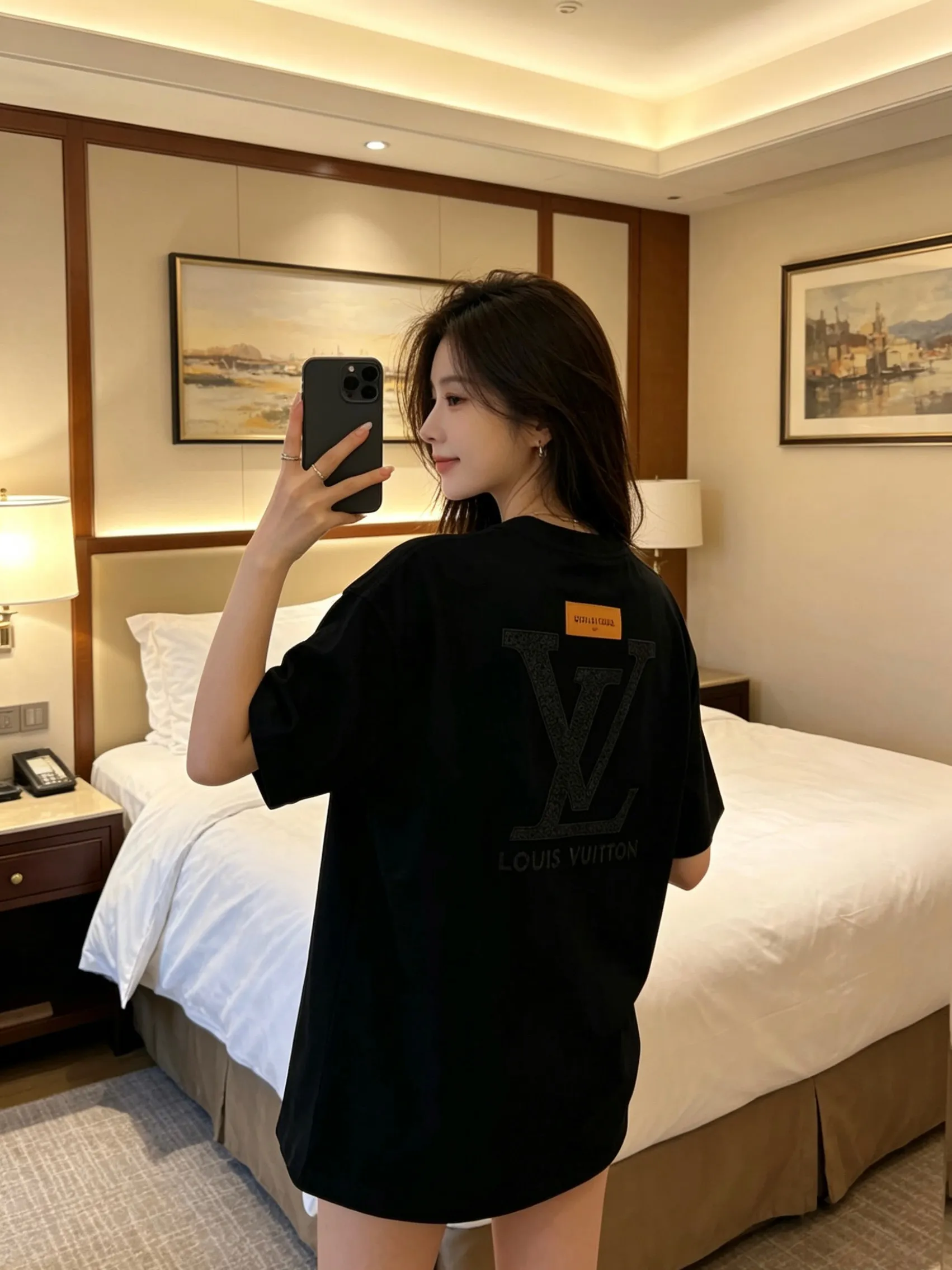Louis Vuitton/Louis Vuitton front and back letter woven embroidered short sleeves